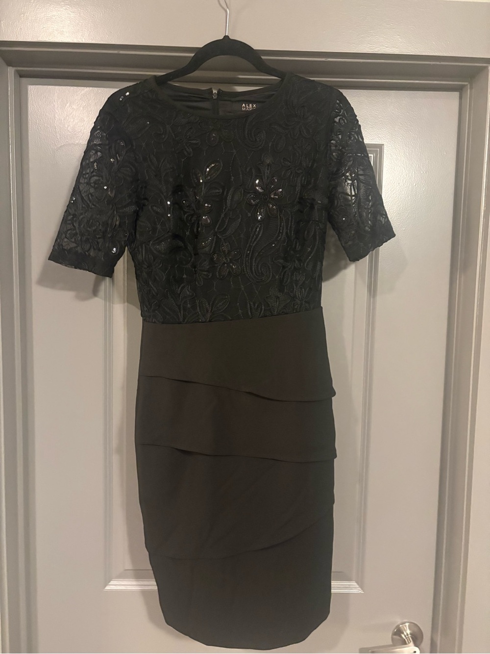 Alex Marie Black Lace Bodice with Black Skirt Midi Dress